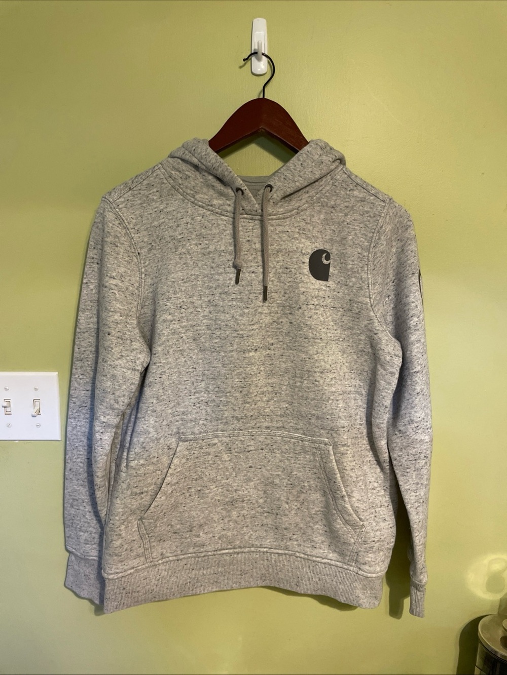 Carhartt Heather Gray Pullover Hoodie with Chest Logo Size Small